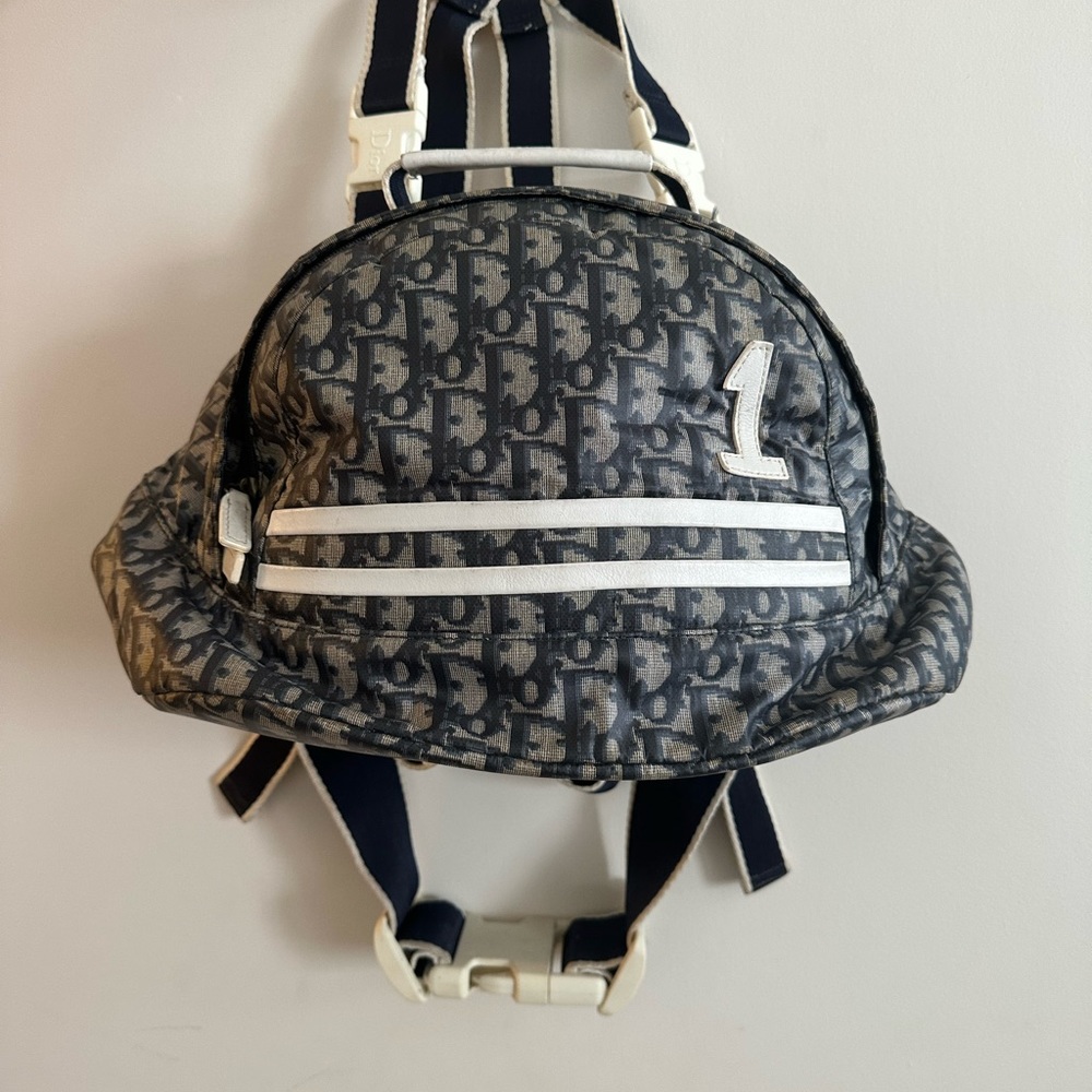 Vintage Dior Trotter Backpack “Ski” Bag Monogram Blue logo John Galliano Y2K era